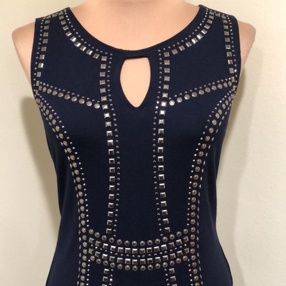 Carmen Marc Valvo Cocktail Dress Size Small Navy Blue Studded - Picture 3 of 8